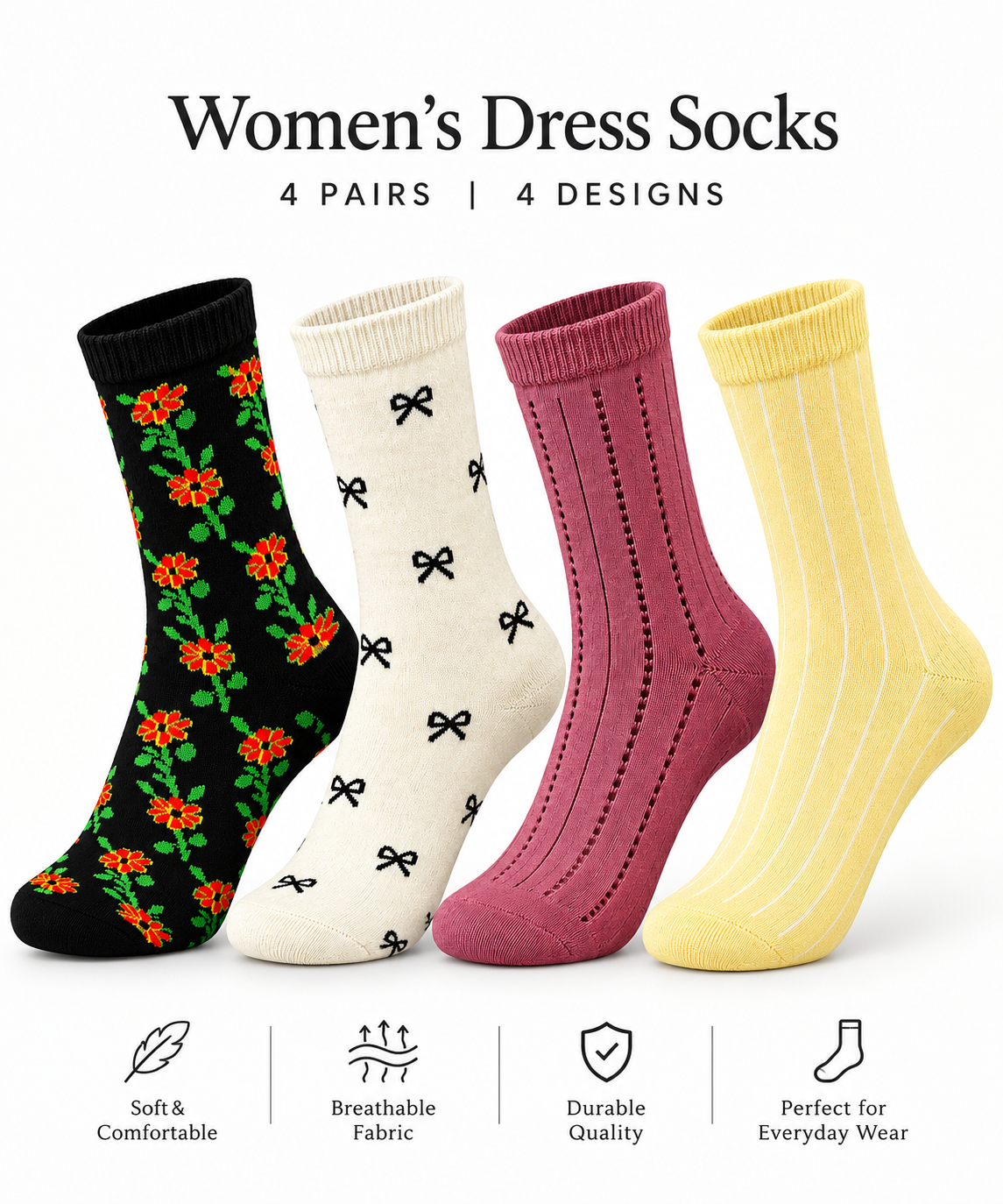 Women Dress Socks(Pack of 4 Pairs)